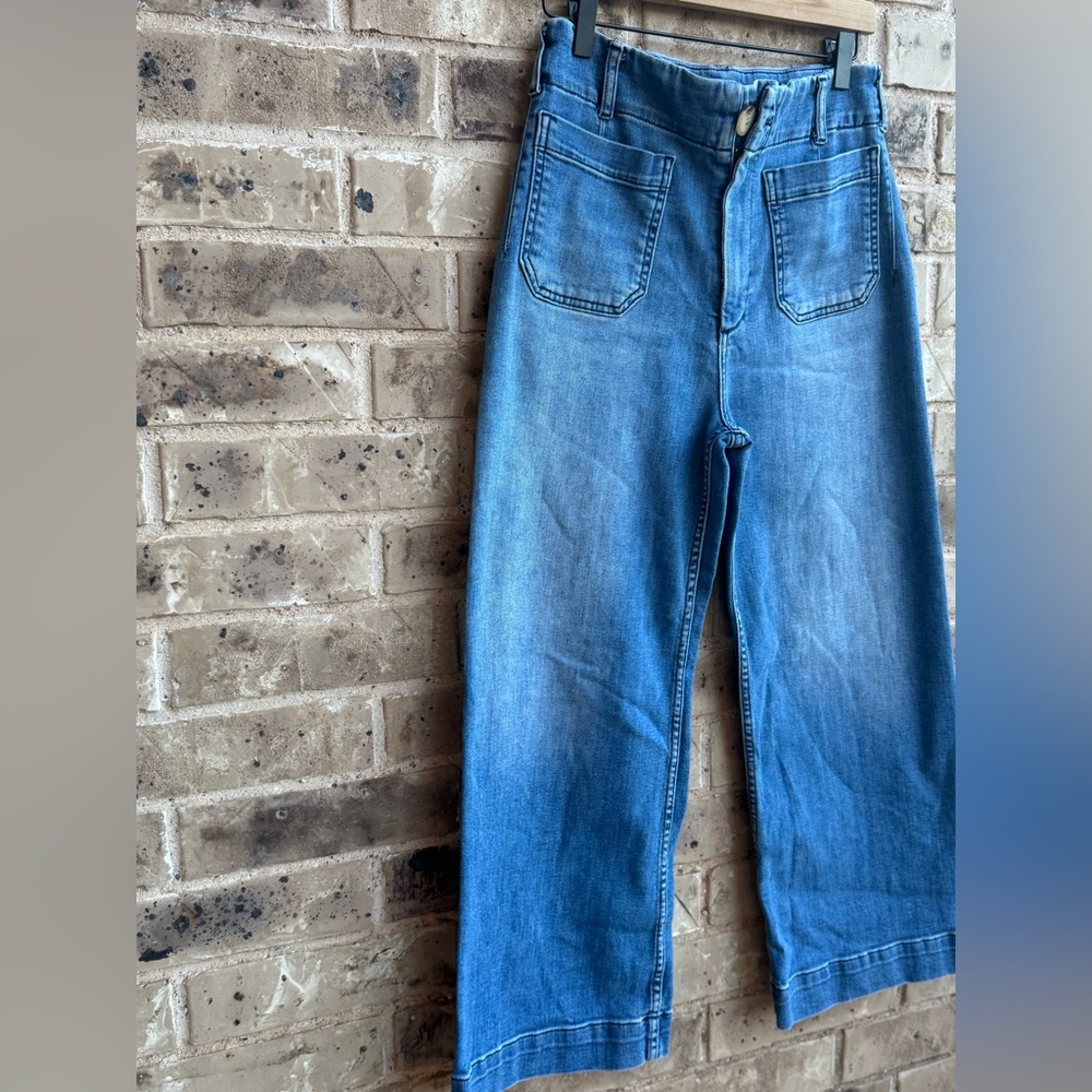 Anthropologie Maeve the Colette Denim Cropped Wide Leg Jeans Size 28 - Picture 6 of 11